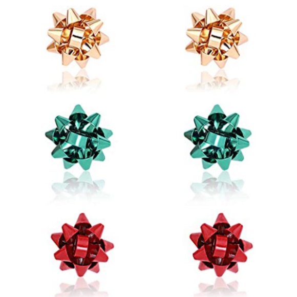 Jewelry - Bow Red Green Gold Holiday Earrings 3 Pairs